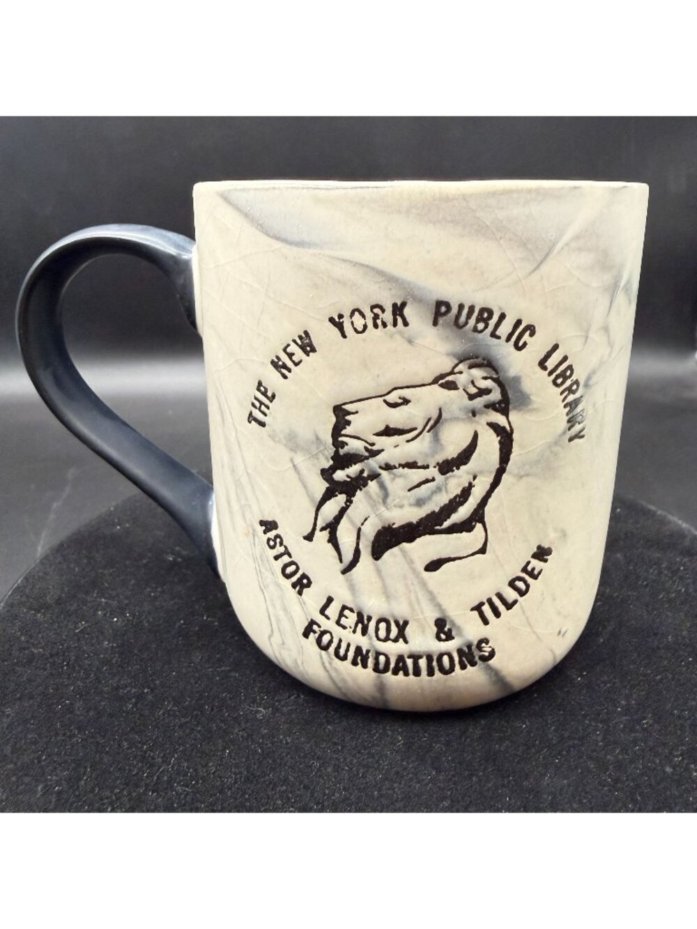 New York Public Library Marbleized Ceramic Mug Coffee Cup Lion Logo Double Sided